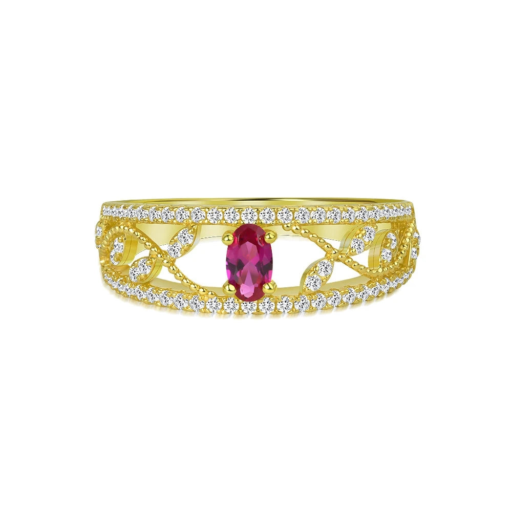 SILVERELLI 0.5ct Openwork Geometric Diamond Ring | S925 Sterling Silver | Platinum Plated | Sizes 4–11 | Red & Blue