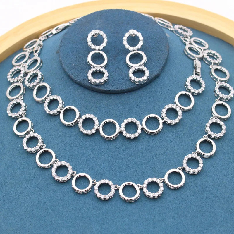 XOTICA 925 Silver Jewelry Set White Gold Bridal Wedding Dress for Women Zirconia Necklace Earrings & Bracelet for Party