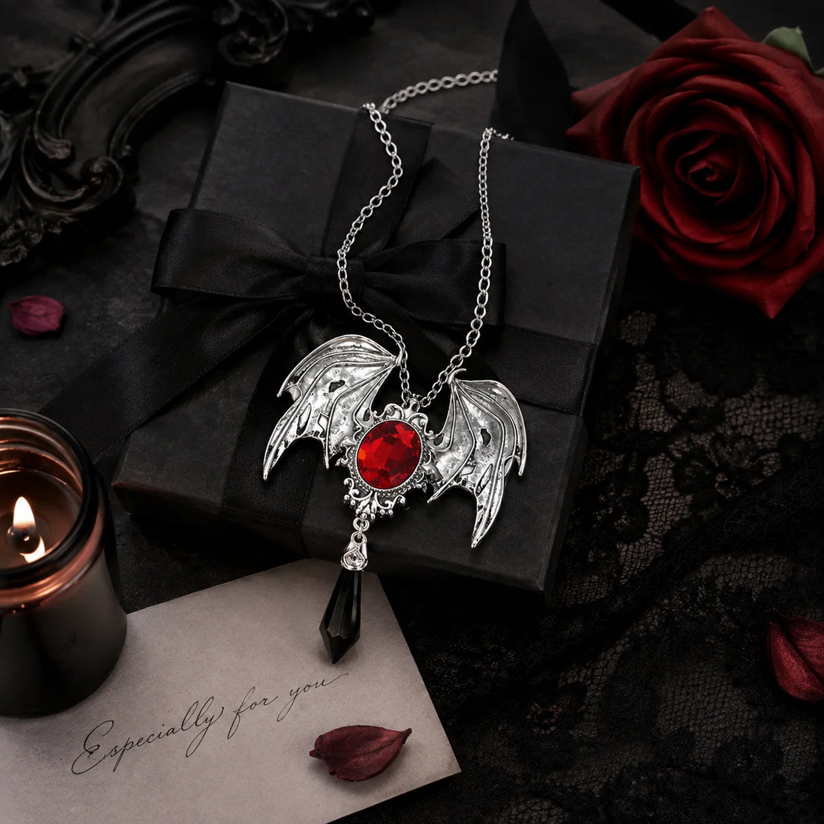 S&S Gothic Bat Wing Gem Pendant Necklace – Collection