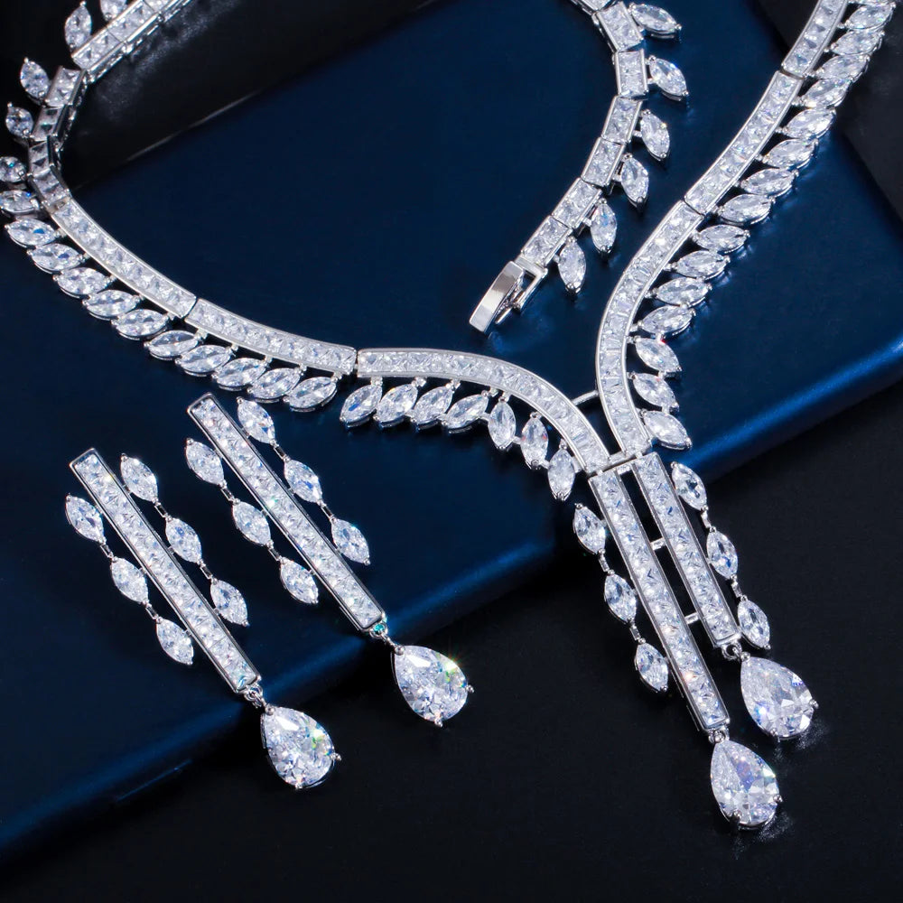 Shiny White Cubic Zirconia Wedding Bridal Jewelry Set for Women