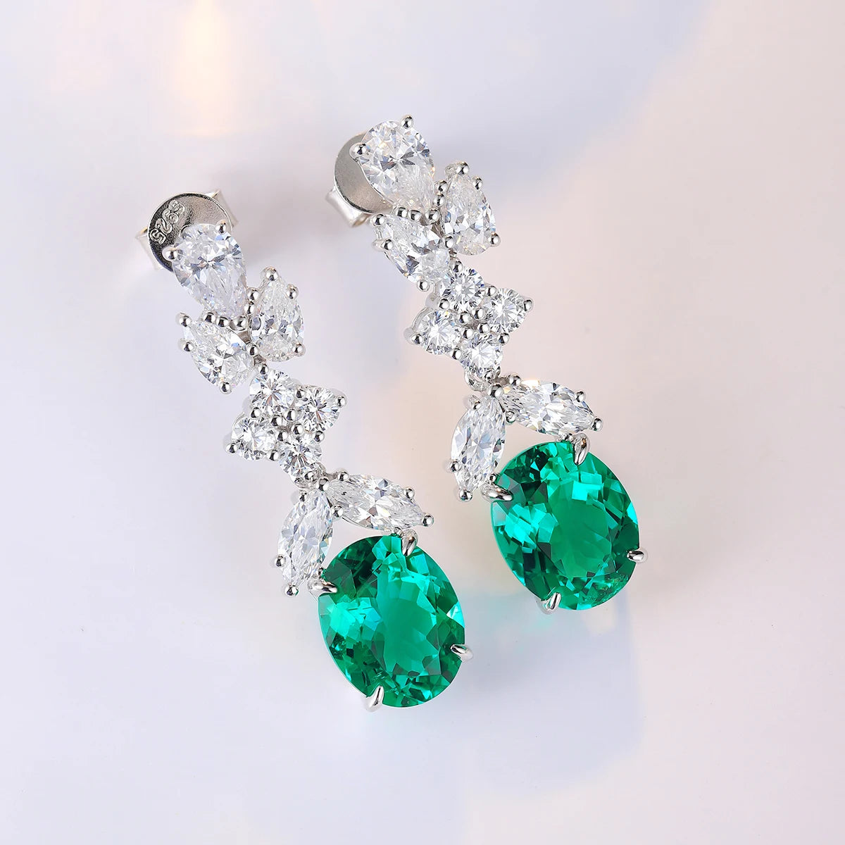 ArtistA Fancy Design Long Pattern Earring Women Jewelry Lab Gemstone Classic S925 Silver Women Birthday Gift Classic Earring Stud Set