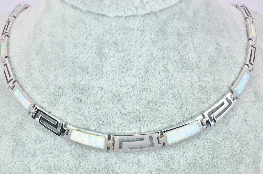 Women's Silver Plated Copper Alloy Minimalist square Shape Opal Link Chain Necklace