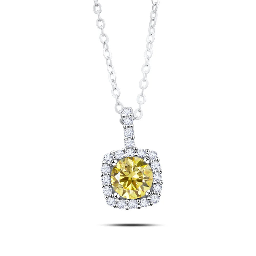 Factory 925 Sterling Silver Square Bezel Set Round Cut 1ct VVS GRA Colored Moissanite Jewelry Trendy Women Necklace Jewellry