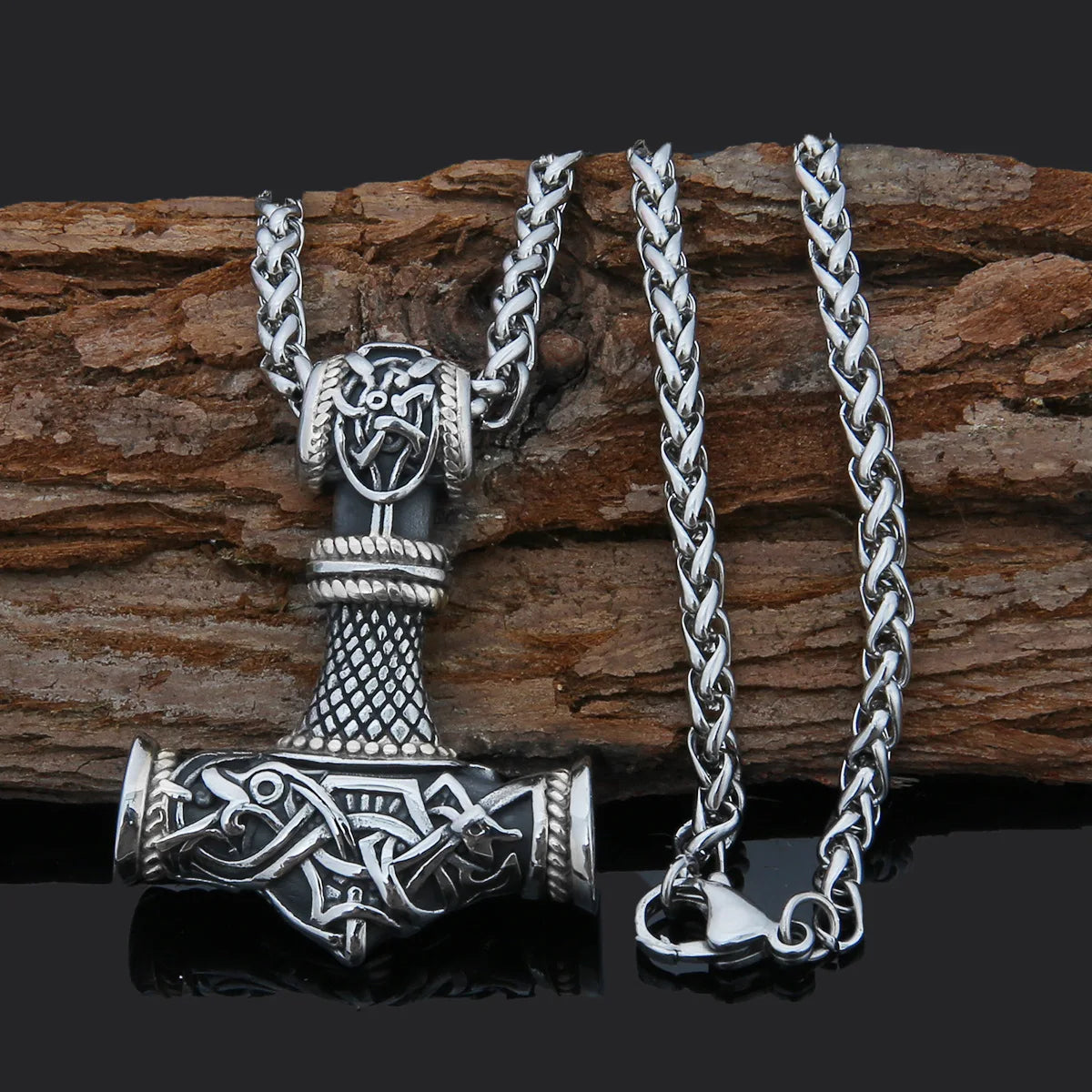 REBEL VIKING Odin Thor Hammer Amulet Pendant Necklace – Stainless Steel