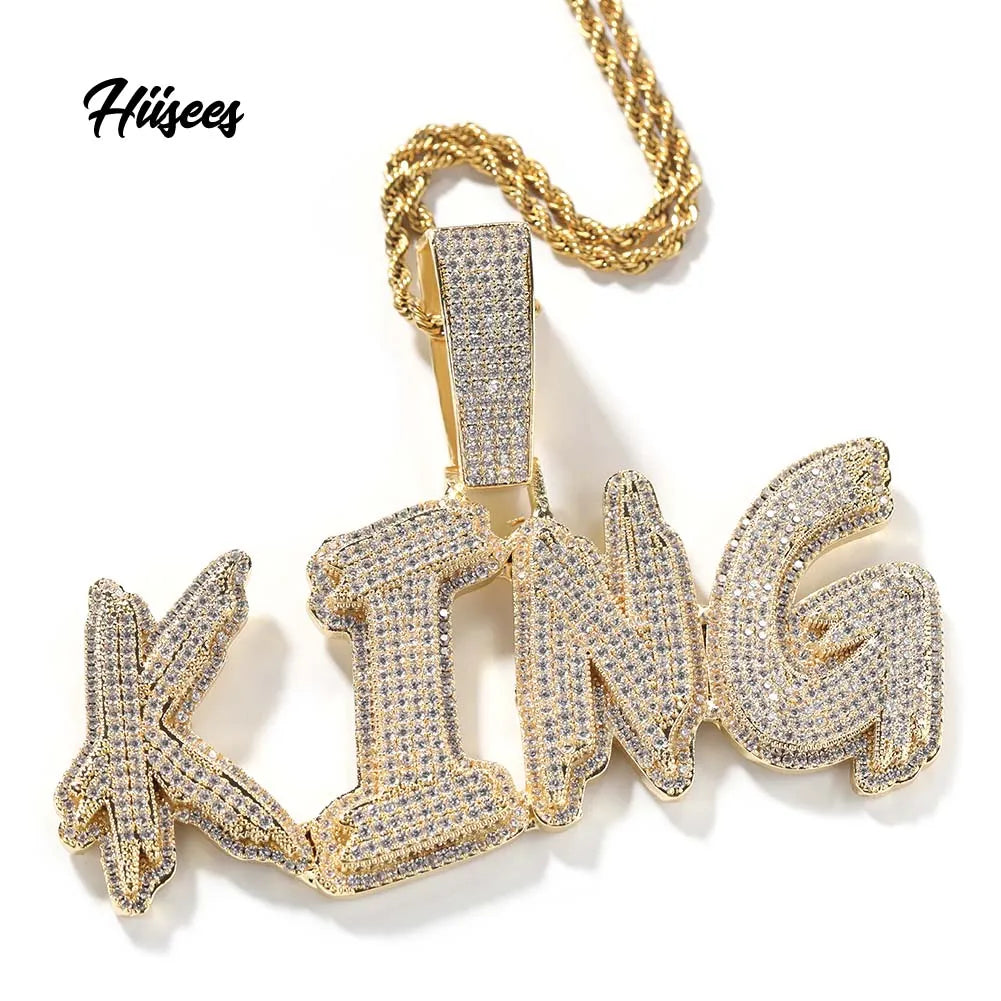 BiG-BOSS Custom Big Zircon Glitch Letter Name Personalized Pendant Men HipHop Necklace Chain Customized Heavy Rock Rapper Jewelry