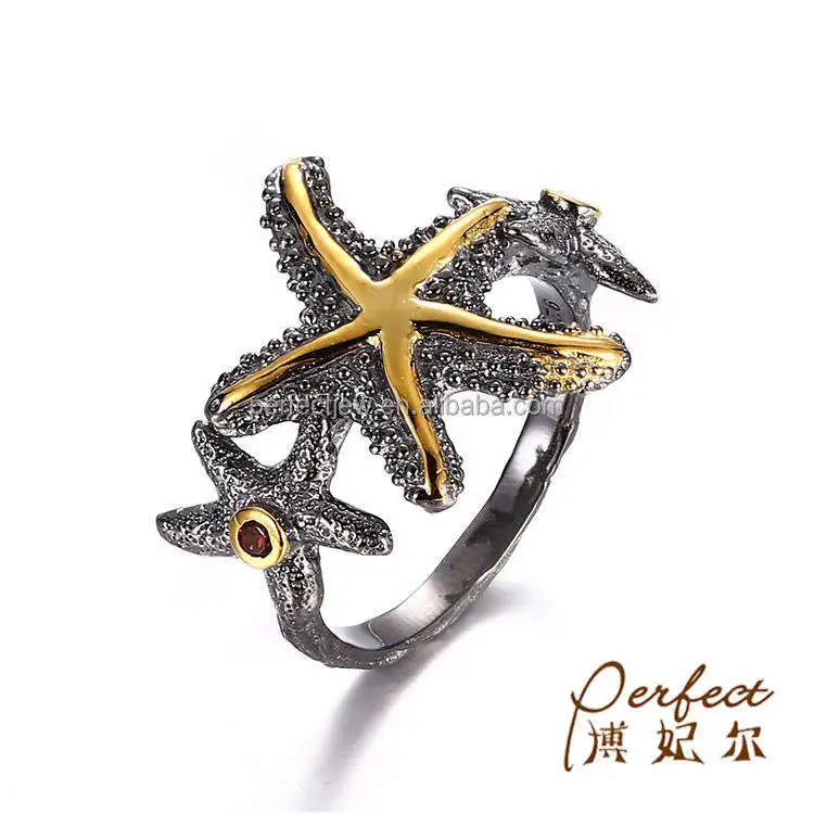 New Product Fashion Cute Pentagram Metal Crystal Sea Star Custom 925 Sterling Silver Ring