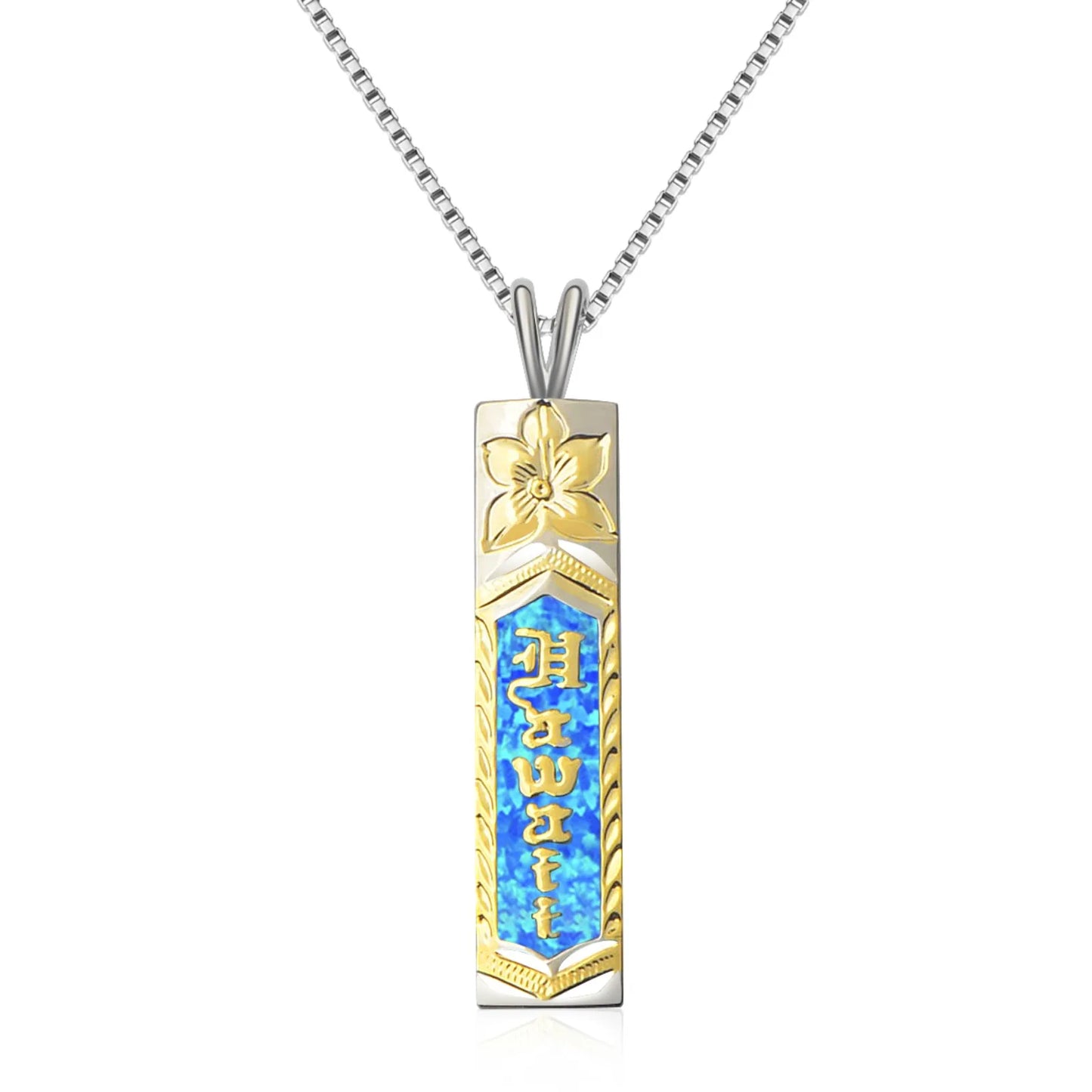 Vertical Bar Pendant - Blue Opal Inlaid Two-Tone Plated Totem Jewelry for Women Wholesale