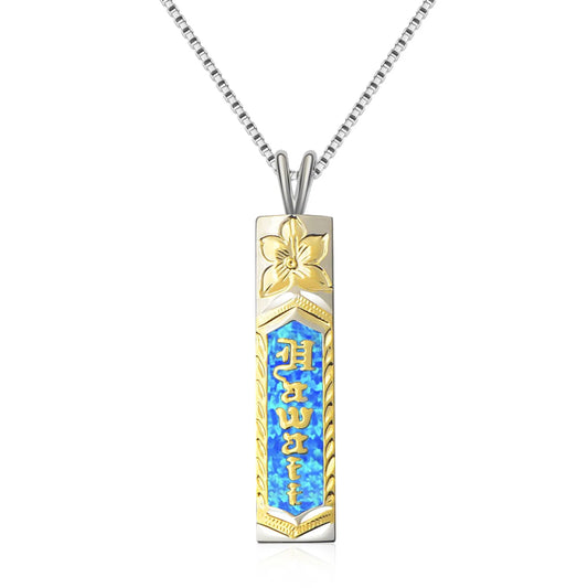Vertical Bar Pendant - Blue Opal Inlaid Two-Tone Plated Totem Jewelry for Women Wholesale