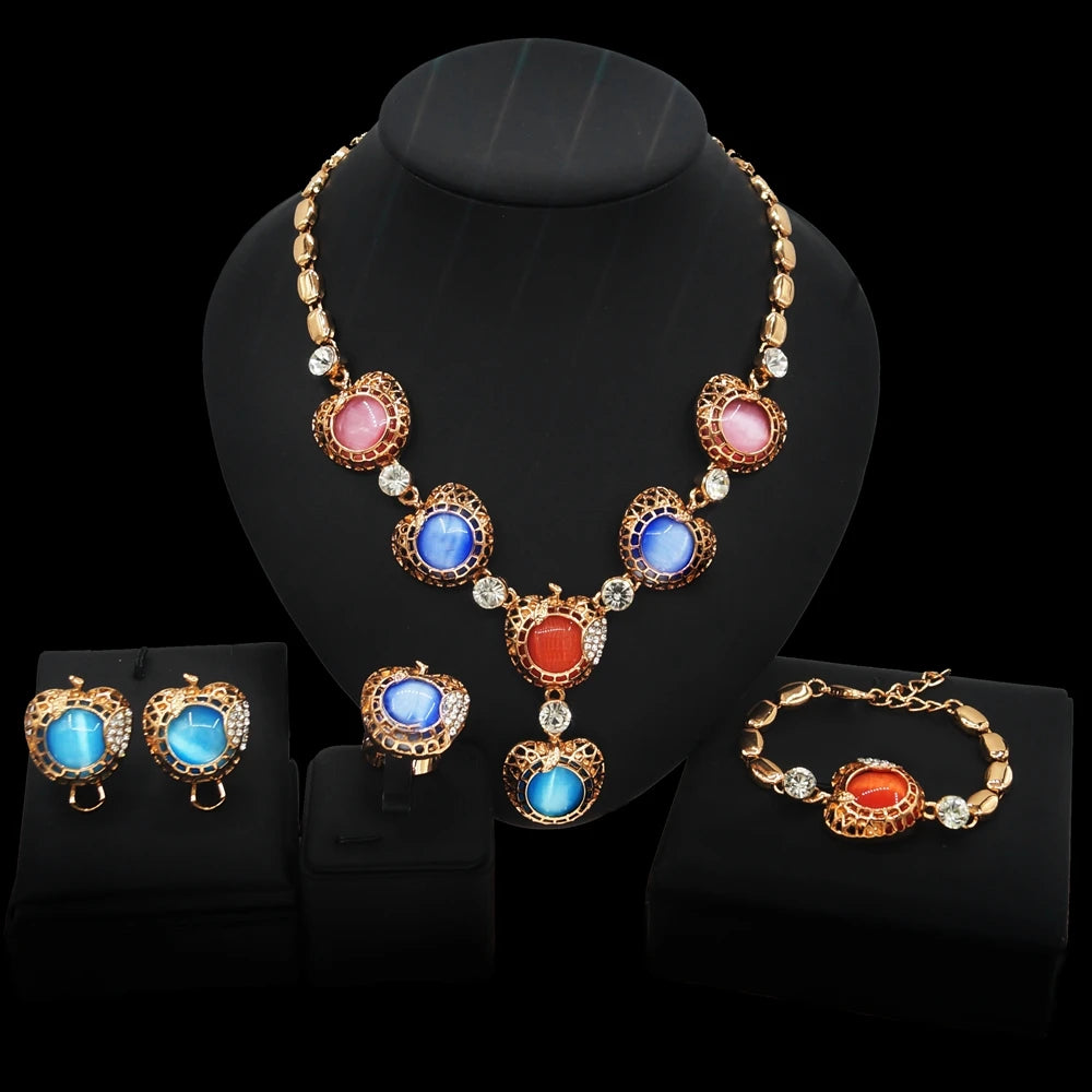 Zhuerrui Italy Designer Jewelry Sets 24K Gold Plated Dubai Valentine's Gift Wedding Pedant and Earrings Jewels Sets HA21040114