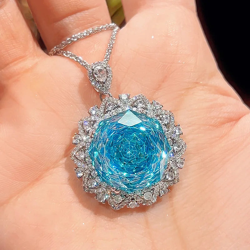 S&S Snowflake Crystal Zircon Charm Necklace — Green, Blue & Pink | S&S Collection