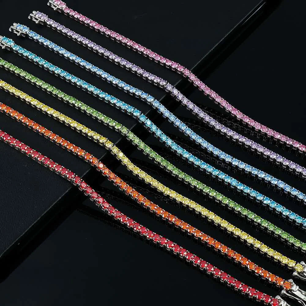 BiG-BOSS Iced Out Colorful Moissanite Tennis Chain 925 Silver Bracelet D VVS1 Rainbow Hip Hop Jewelry GRA Certified Pass Diamond Tester
