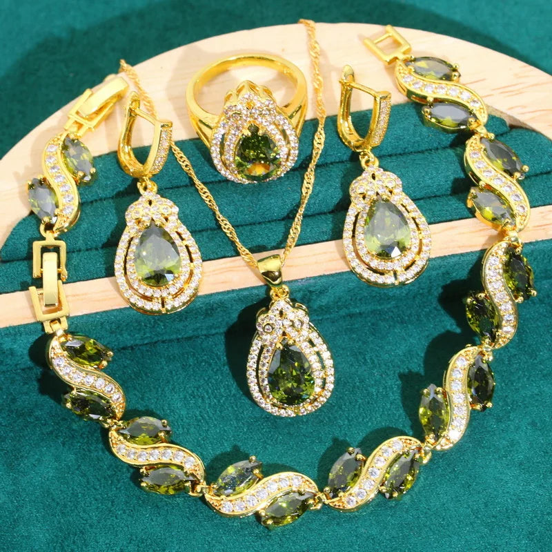 XOTICA Blue Zircon Jewelry Set for Women Gold Color Earrings Necklace Pendant Ring for Party Wedding Great Birthday Gifts for Friends