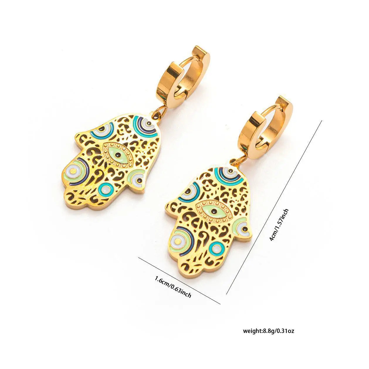 High End Trendy Stainless Steel Hand Shape Eye Necklace and Earrings Set Women's Classic Gold Jewelry Set