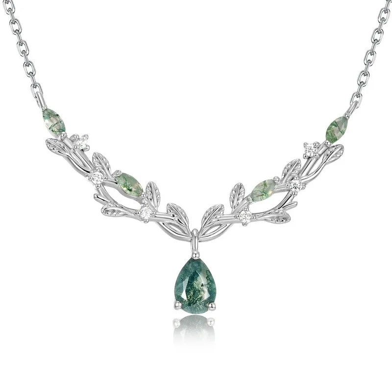 REDheart Norelle Factory Pear-shaped Green Moss Pendant Fashion Jewelry S925 Sterling Silver Necklace for Women