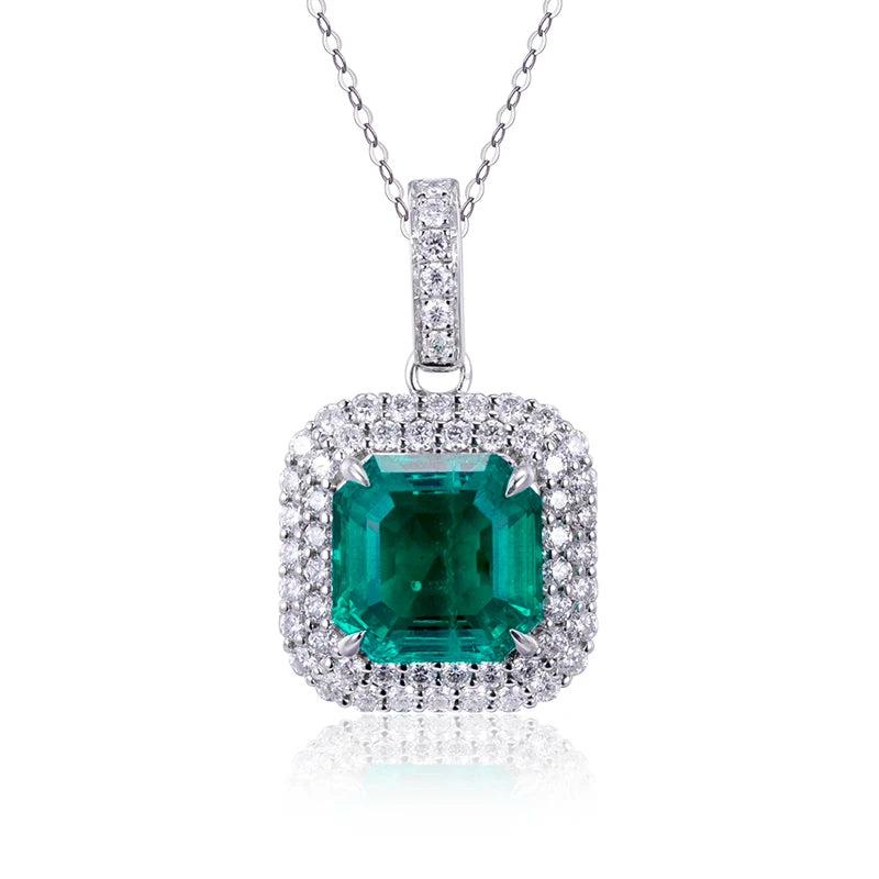 Gemfiori Messi Jewelry MSN-610 18K White Gold Necklace Jewelry Lab Grown Emerald Necklace