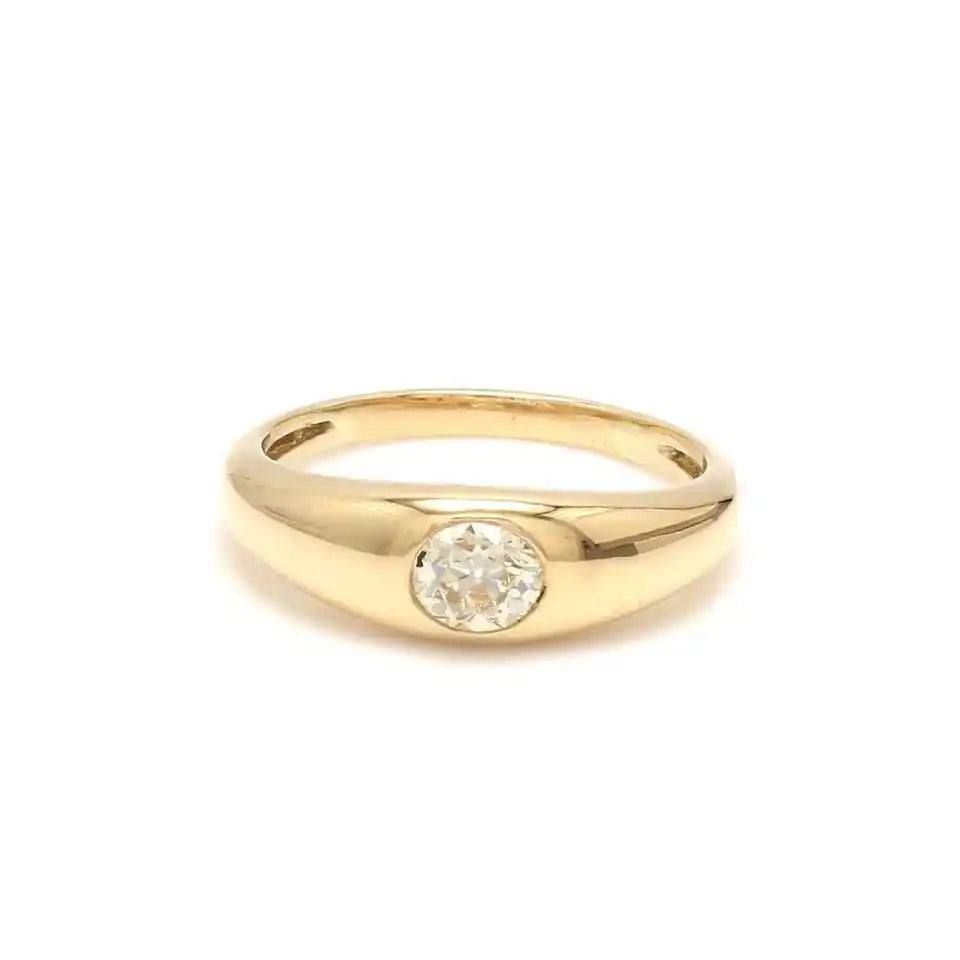 Minimalist Jewelry Women's Fashionable Trendy 14k Gold Luxury Paved Diamond Hand Crafted Dome Chunky Rings Rhodium Plated 0.4ct