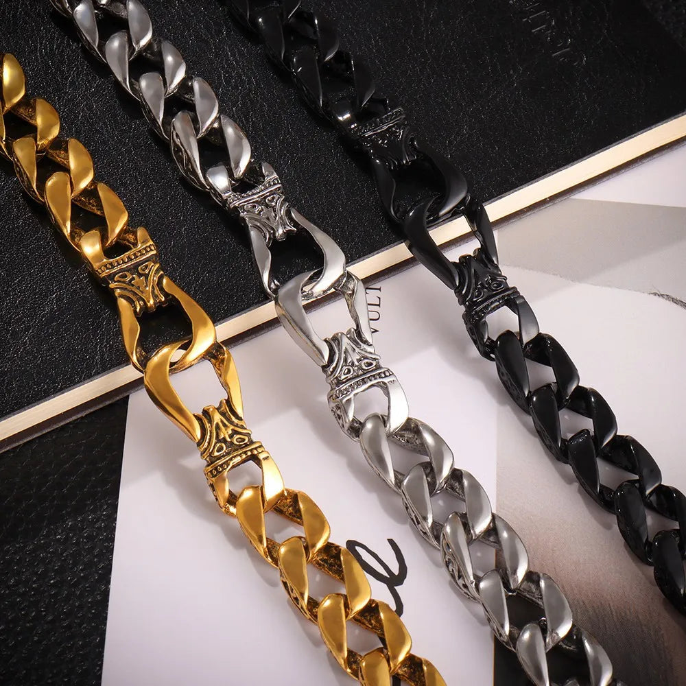 REBEL Polished Curb Link Stainless Steel Bracelet