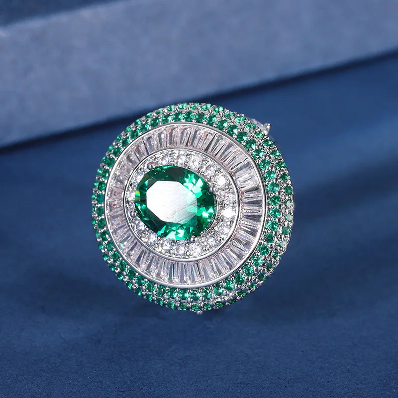 Gemfiori European and American Luxury Jewelry Set with Egg Shaped Emerald Zircon Pendant Ring Earrings High-end Accessories
