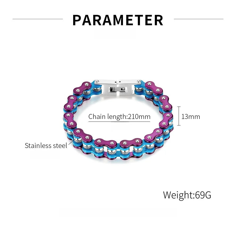 FASHIONISTA Charms Hip Hop Exquisite Enamel Color Plated Stainless Steel Bicycle Chain Men Bracelet European and American Creative Jewelry