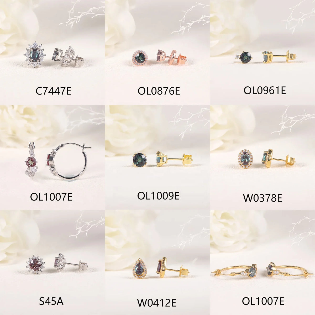 ArtistA Abiding Halo Solitaire Multi-shape Design 925 Sterling Silver Lab Grown Alexandrite Stud Earrings Hoop Earrings Gold Plated