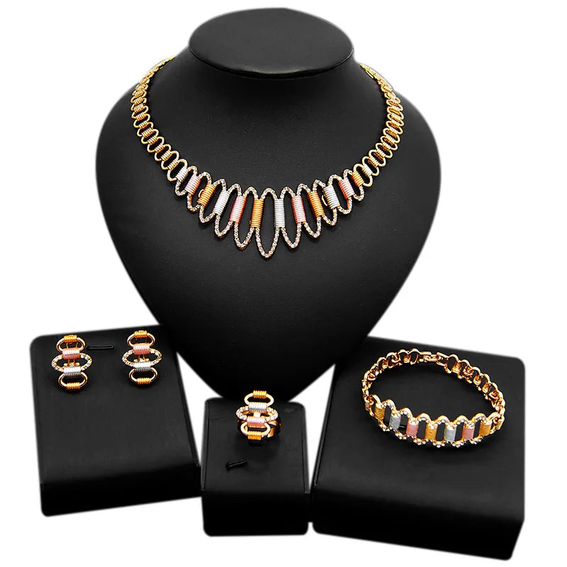 Zhuerrui Italy Designer Jewelry Sets 24K Gold Plated Dubai Valentine's Gift Wedding Pedant and Earrings Jewels SetsHD20073314
