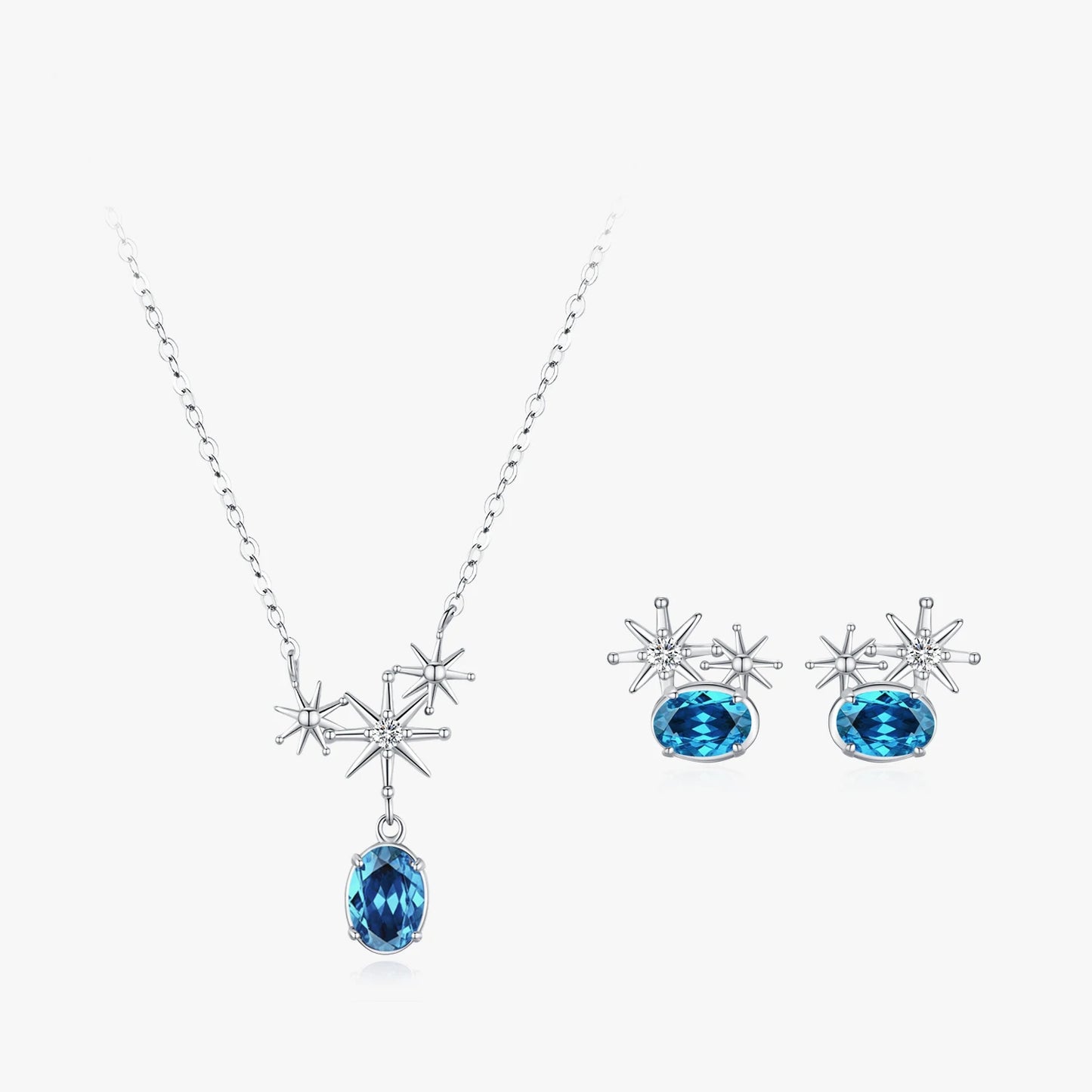 Ailmay 925 Sterling Silver Luxury Blue Star Sun Earrings Pendant Necklace Set For Women Beach Party Gift