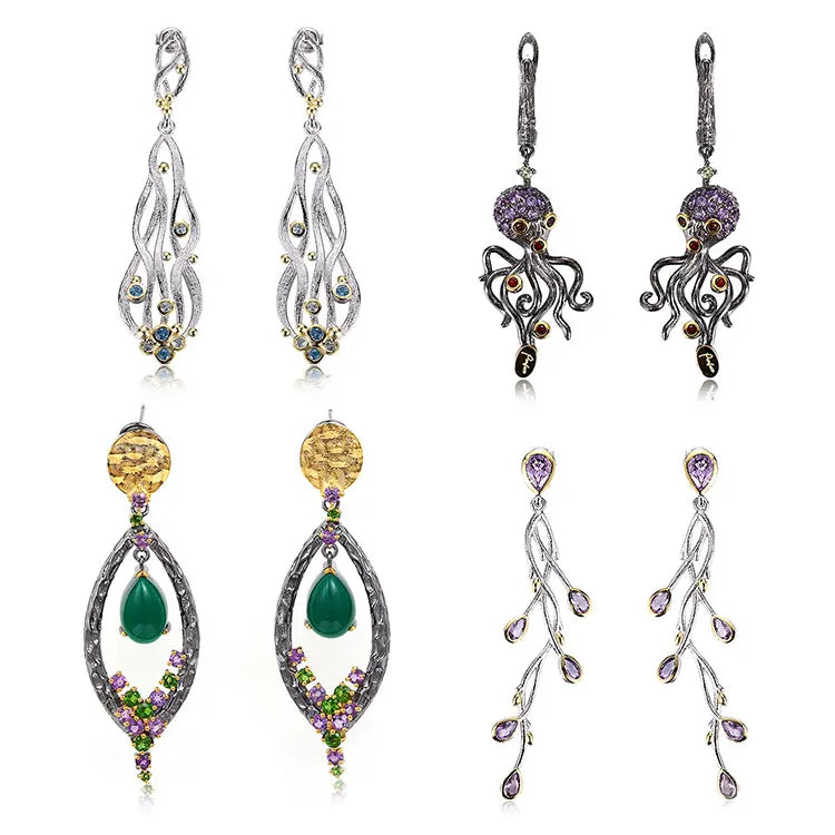 Ladies Thailand 925 Sterling Silver Vintage Hanging Pendant Earrings for Wedding & Party Gifts