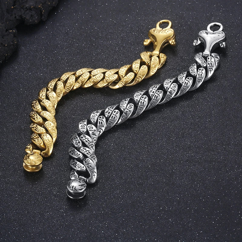 VIKING Ancient Runes Cuban Bracelet – Silver & Gold Stainless Steel