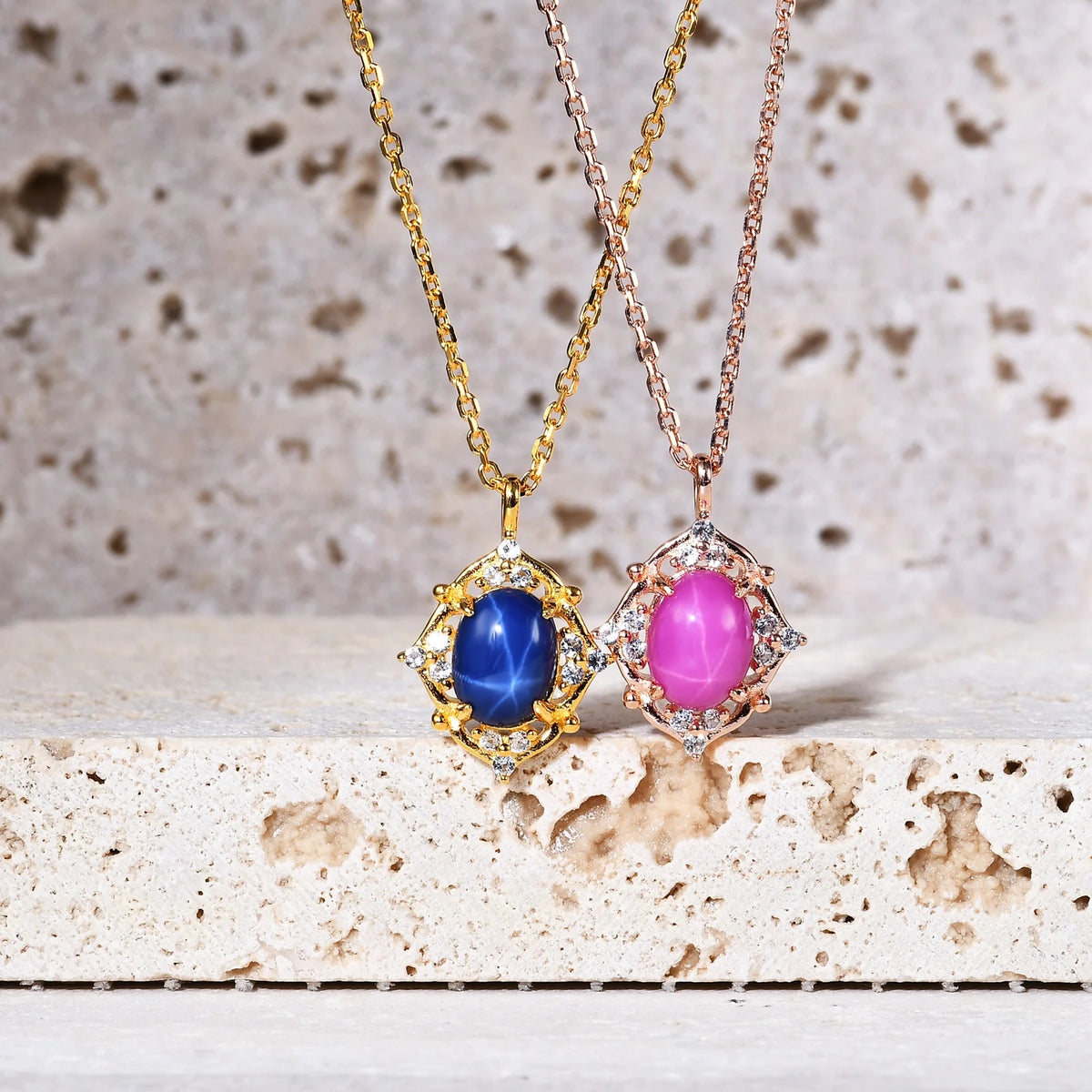 ArtistA Abiding Elegant Rose Gold Plated 925 Sterling Silver Cluster Cz Set Artificial Lab Grown Star Ruby Branch Flower Ring & Necklace