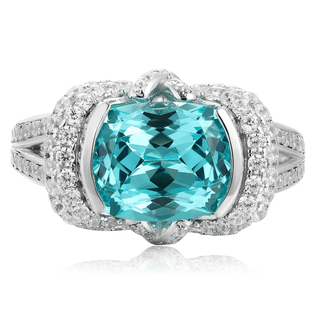 Gemfiori Jewelry Trendy High Quality S925 Silver Cultivated Paraiba Ring Unisex Engagement Ring for Wedding Party or Gift