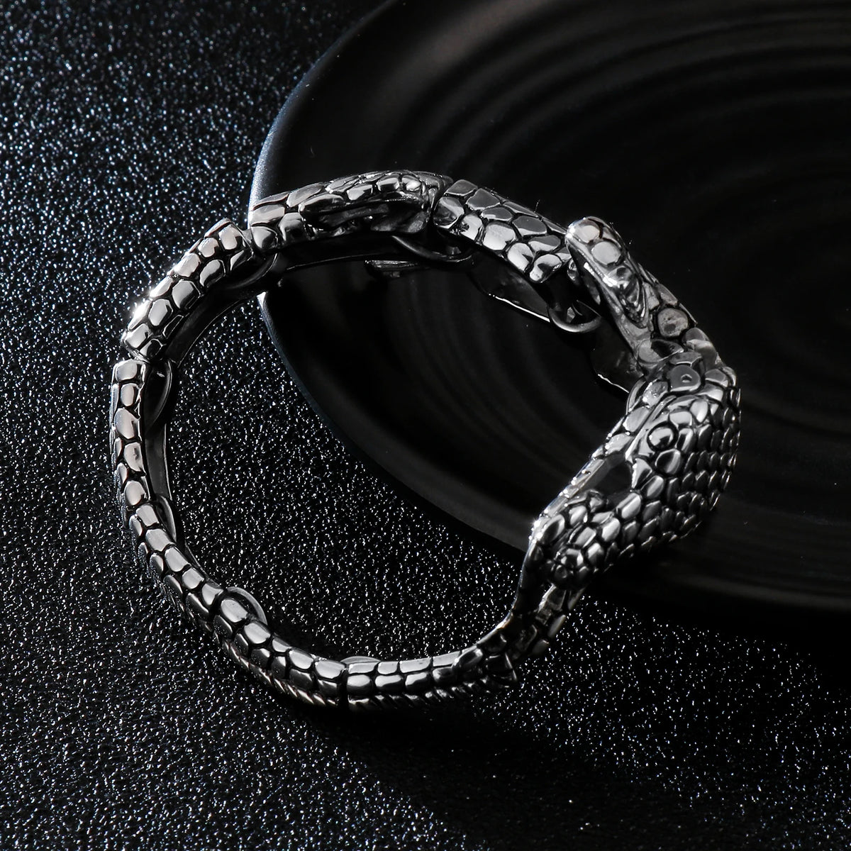 VIKING Mens Punk Crocodile Links Bracelet – Silver Stainless Steel