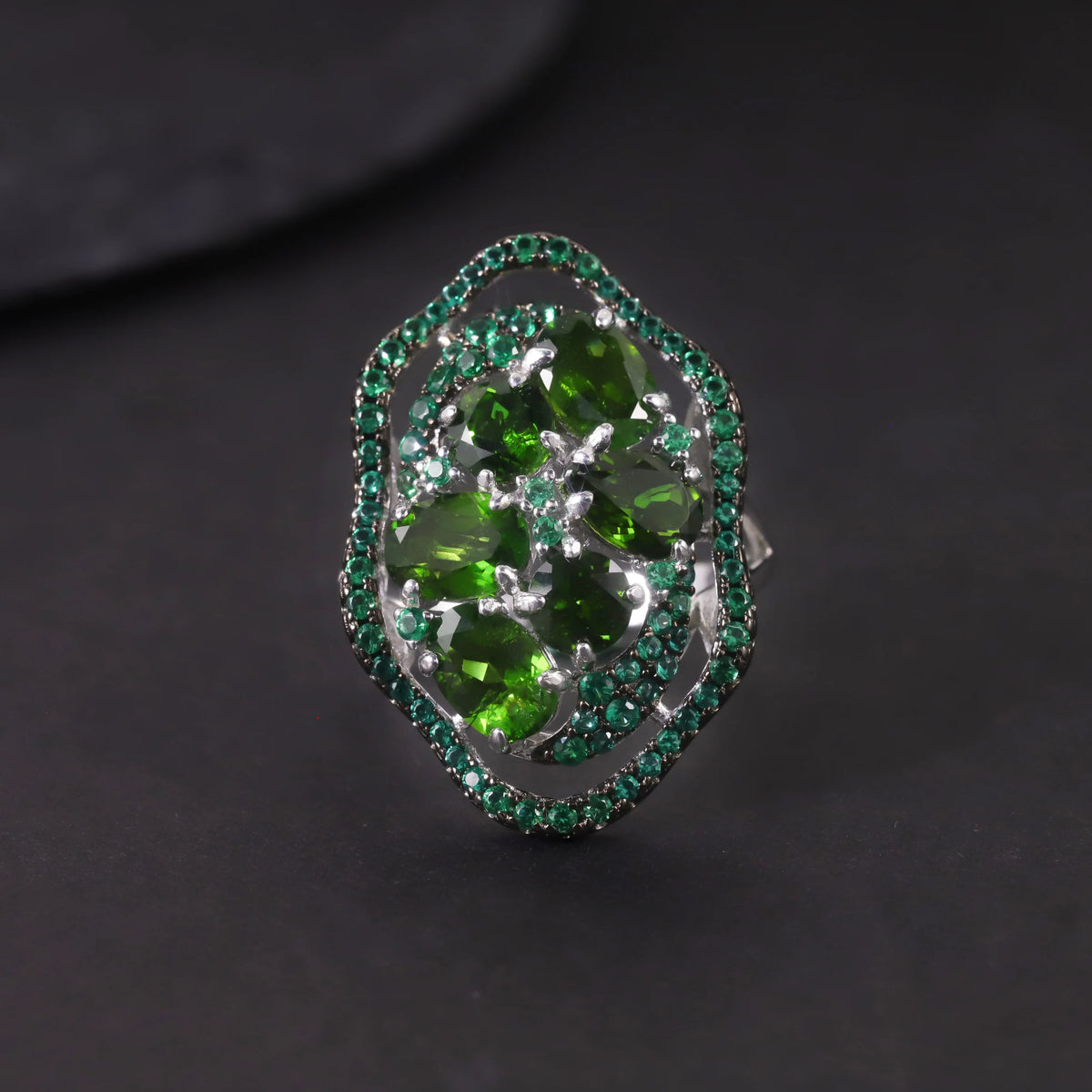 S&S Chrome Diopside & Emerald Green Nano Fine Jewellery Set | 925 Silver Rhodium Plated | Oval Cut | S&S Collection
