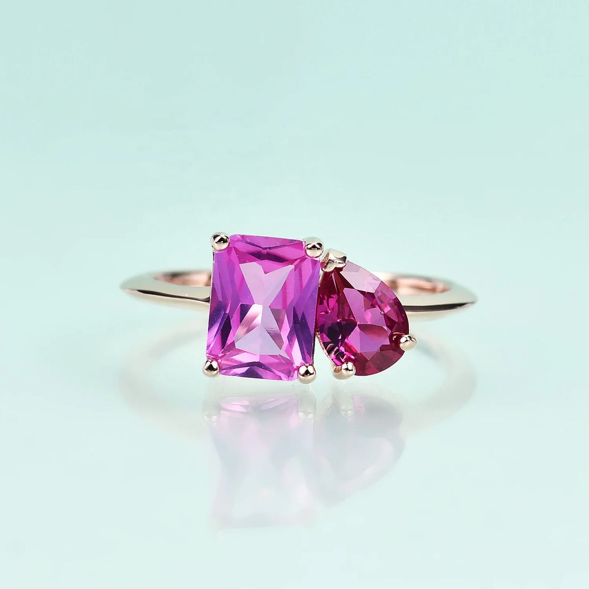 Gemfiori Abiding Delicate Fine Jewelry Rose Gold Plated Pinkish Red Lab Grown Ruby Gemstone 925 Sterling Silver Ring for Women Wedding