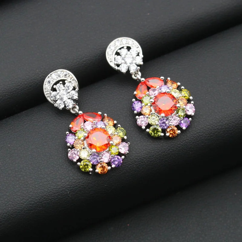 XOTICA Women's Silver 925 Jewelry Set Multicolor Cubic Zirconia Classic Earrings Necklace Pendant Ring Bracelet for Weddings Parties
