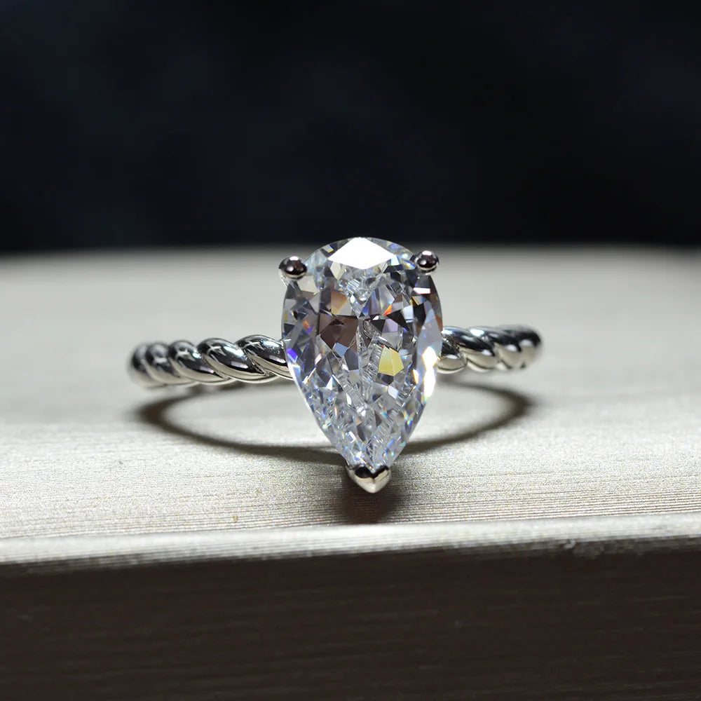 MuShan Jewelry Factory 3 Carat Teardrop Shaped 8*12 High Carbon Diamond Ring S925 Silver European and American