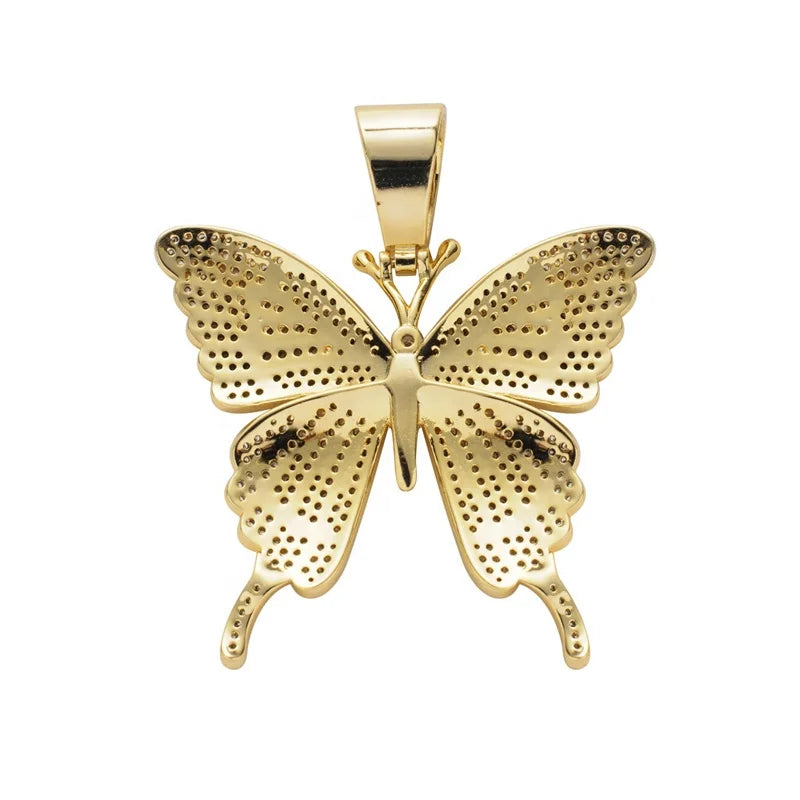 S&S Iced Out CZ Butterfly Pendant Necklace | Gold & Silver | Hip-Hop Jewellery