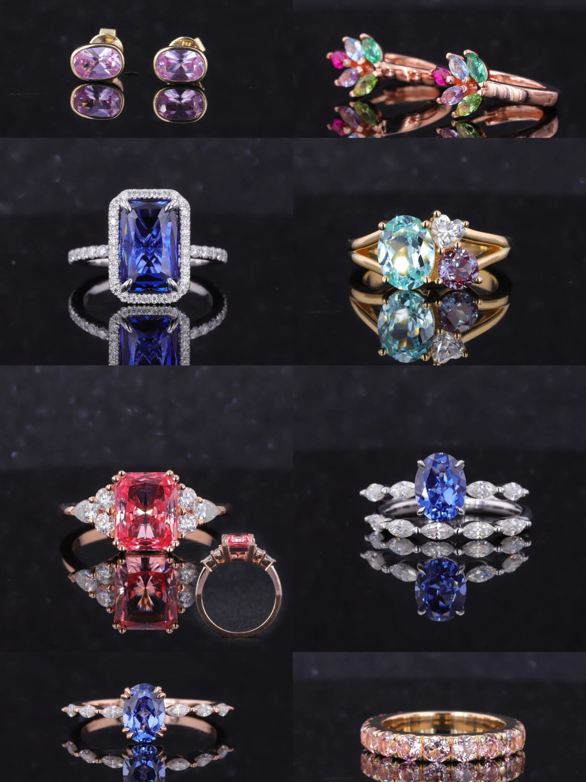 Gemfiori Starsgem 18K Yellow Gold Fashion Jewelry Rings Lab Paraiba and Alexandrite Gemstones Rings