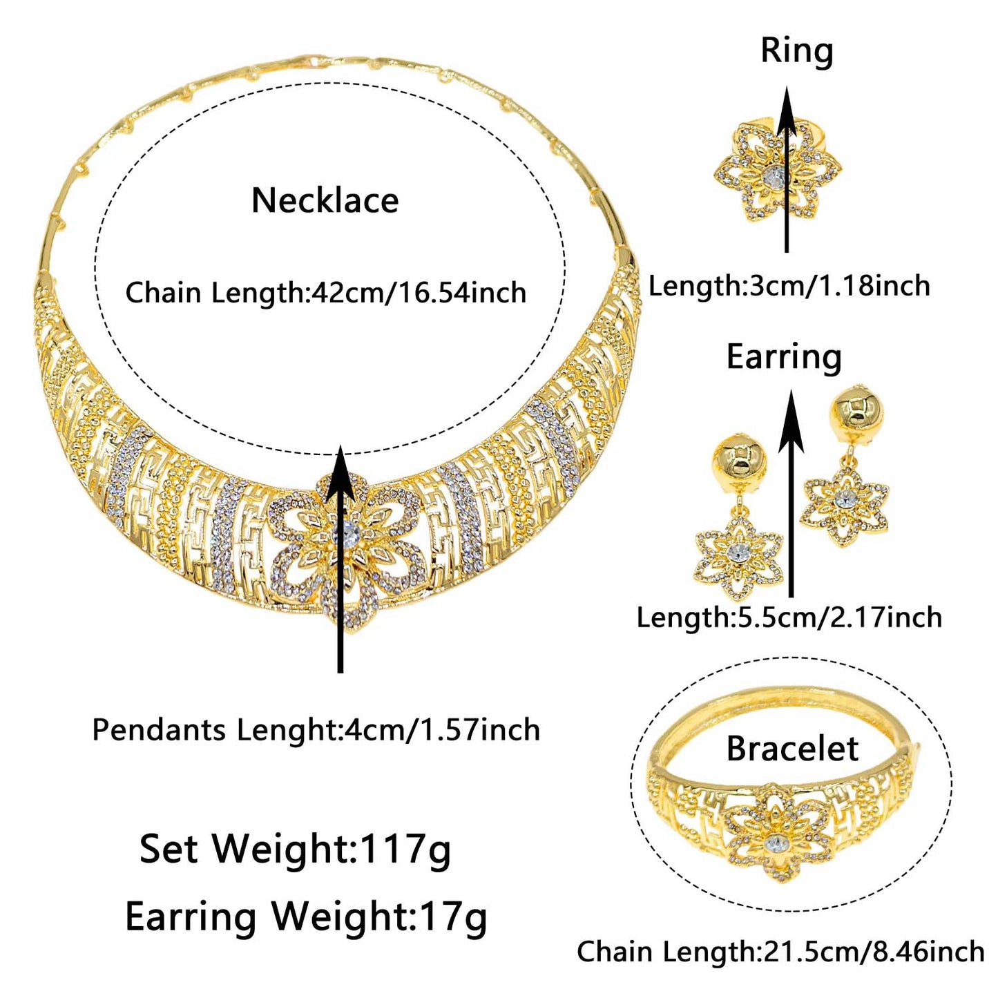 Zhuerrui Diamond Gold-Plated Jewelry Set Fashion Luxurious Atmosphere Exquisite Dubai Style High-Grade Women's PartyHY14041509
