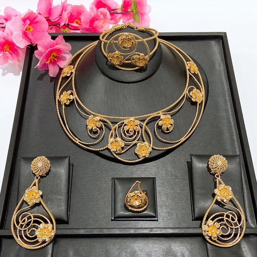 Italian Jewelry Set Alloy Brazilian Jewelry Sets Wedding Party Pendant Necklace Bracelet Ring Earrings Jewelry Set HK050622
