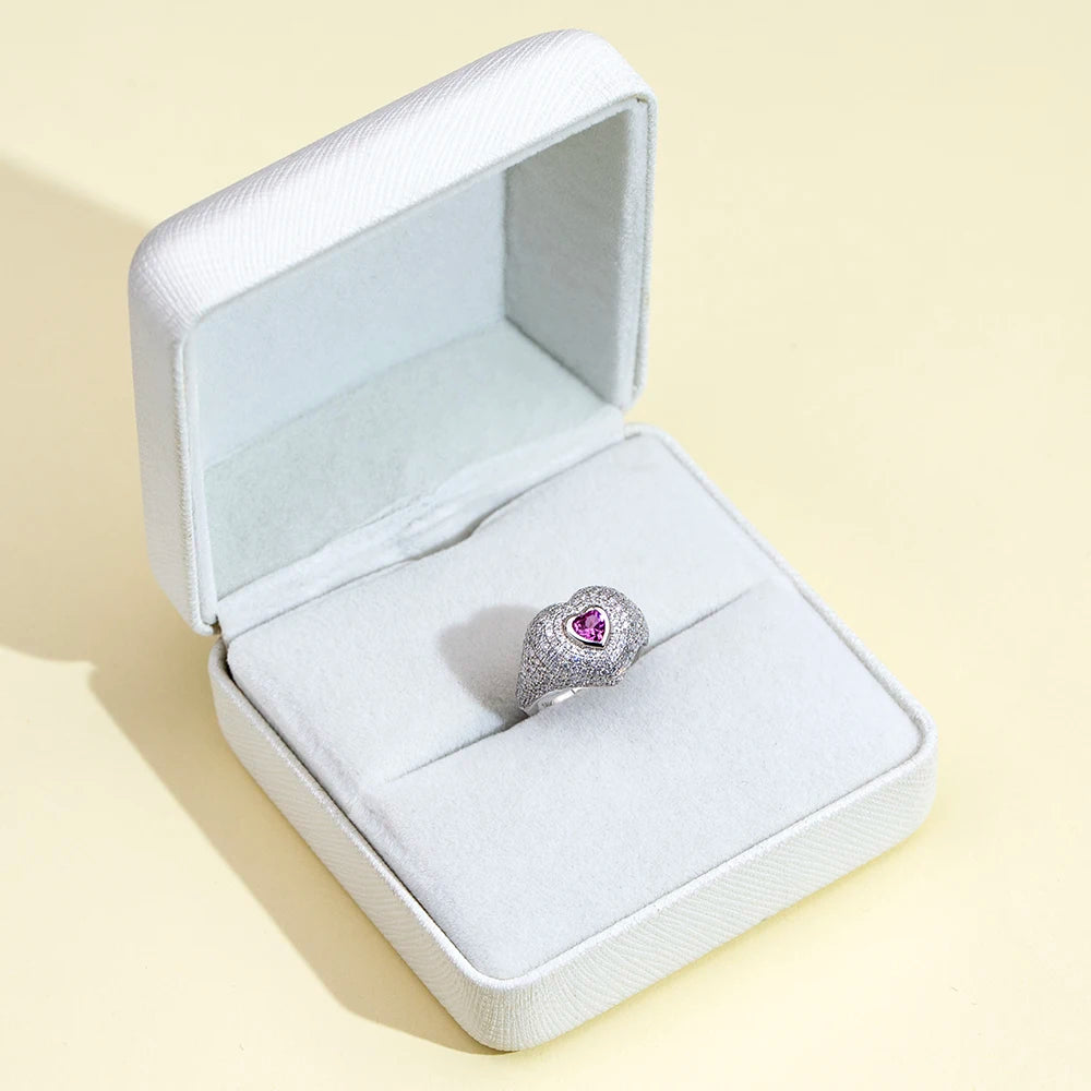 Messi Jewelry MSR-2033 Fashion Designed 18k Gold Luxury Ring heart Cut Lab Grown pink Sapphire Ring