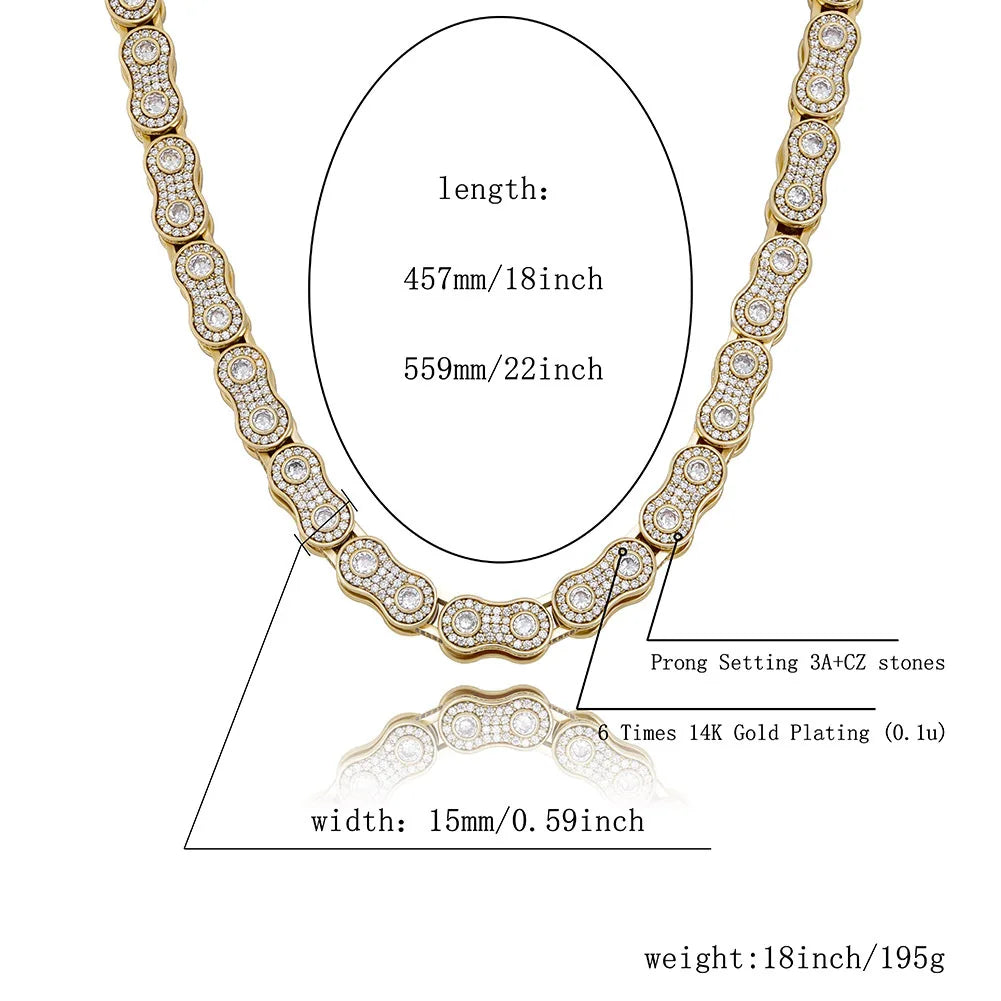 Hip Hop 5A Zircon INS Bicycle Chain Design Luxury Men's Cuban Link Necklaces Rhodium Plated for Parties Weddings Wholesale