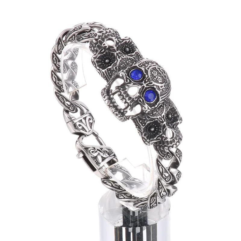 VIKING Mens Retro Skull Charm Bracelet – Silver Stainless Steel