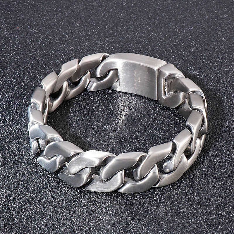 REBEL Polished/Matte Fashion Bracelets Men Stainless Steel Cuban Links Bangles