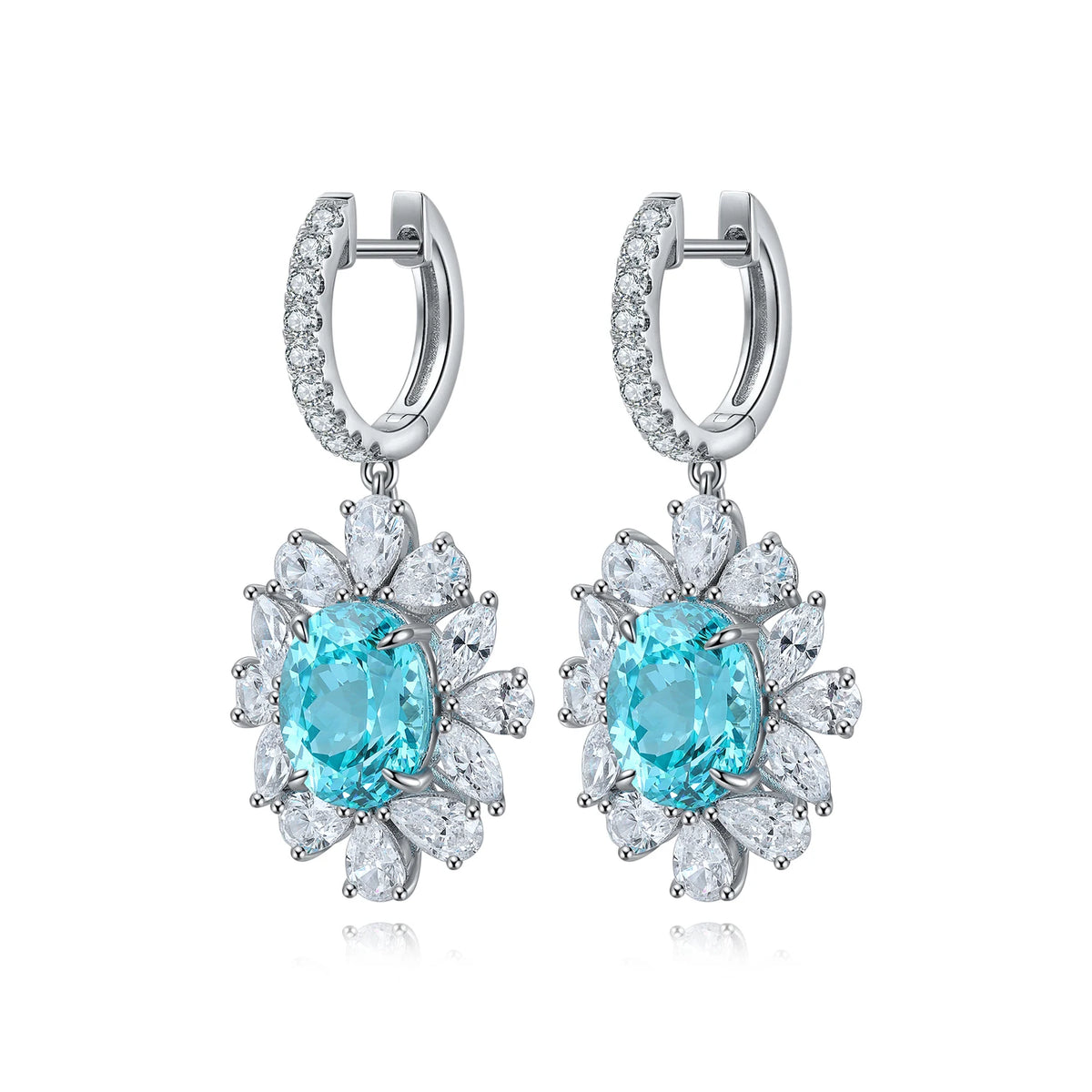 Gemfiori Luxury Lab Diamonds Paraiba S925 Silver Engagement Earrings Lab Grown Gemstone Wedding Jewelry Sets for Women Gift Jewelry