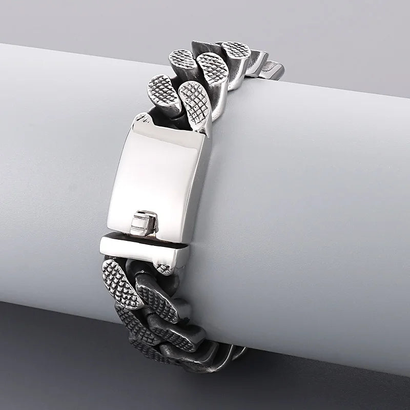 REBEL Trendy Fine Jewelry Fashion Bracelets Men Stainless Steel Tire Mark Cuban Links Bangle Bracelet