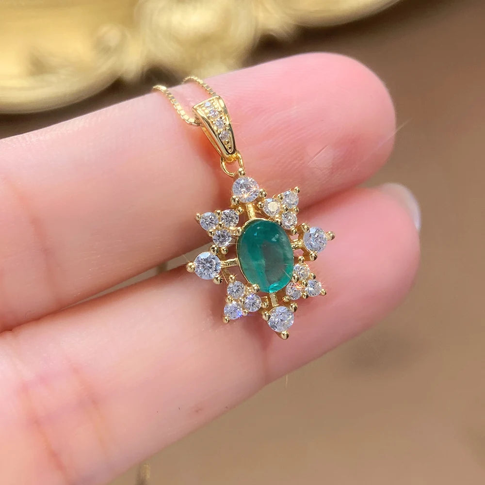 Gioiellieri Hot Popular Vintage 925 Silver EmeraldOval Cut Pendant Necklace New Fashion Classic Style Gold Plated Unisex Gift