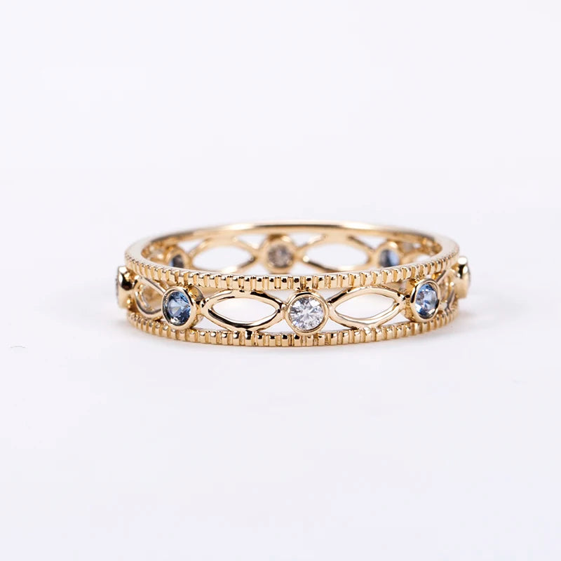 Gemfiori Messi Jewelry MSR-1534 Luxury 9K Gold Stackable Ring Lab Gemstone & Lab Diamond