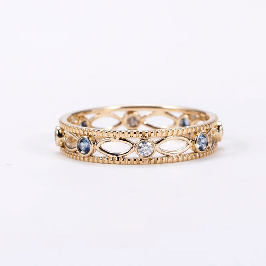 Gemfiori Messi Jewelry MSR-1534 Luxury 9K Gold Stackable Ring Lab Gemstone & Lab Diamond