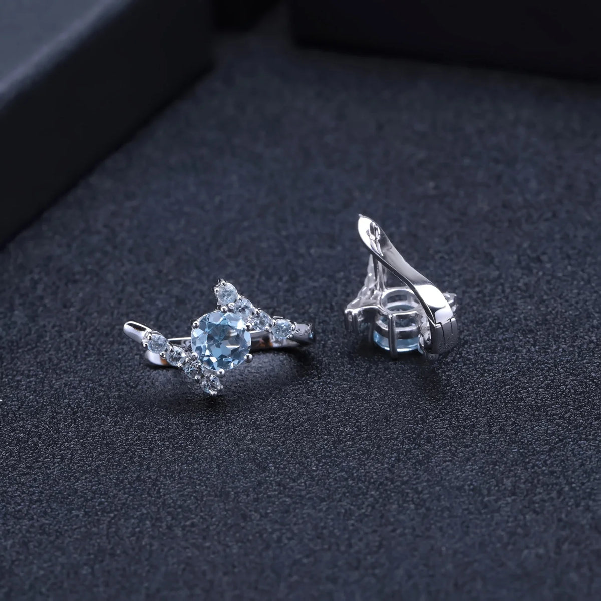ArtistA Twisted Design Abiding Classic Natural Gemstone Sky Blue Topaz 925 Sterling Silver Earrings Ring Women Fine Jewelry Set