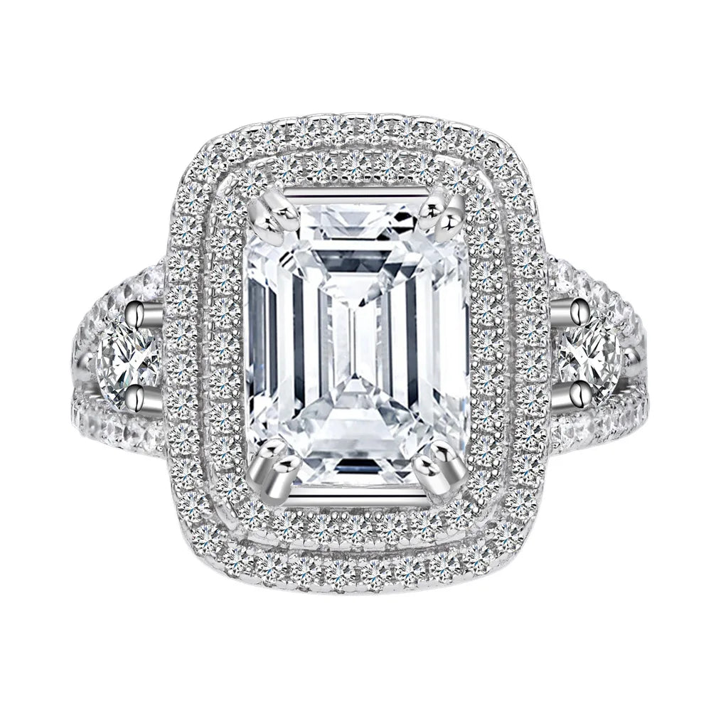 MuShan Jewelry Factory Rectangular Chamfered 8 * 12 High Carbon Diamond Ring  Emerald Cut S925 Silver Ring